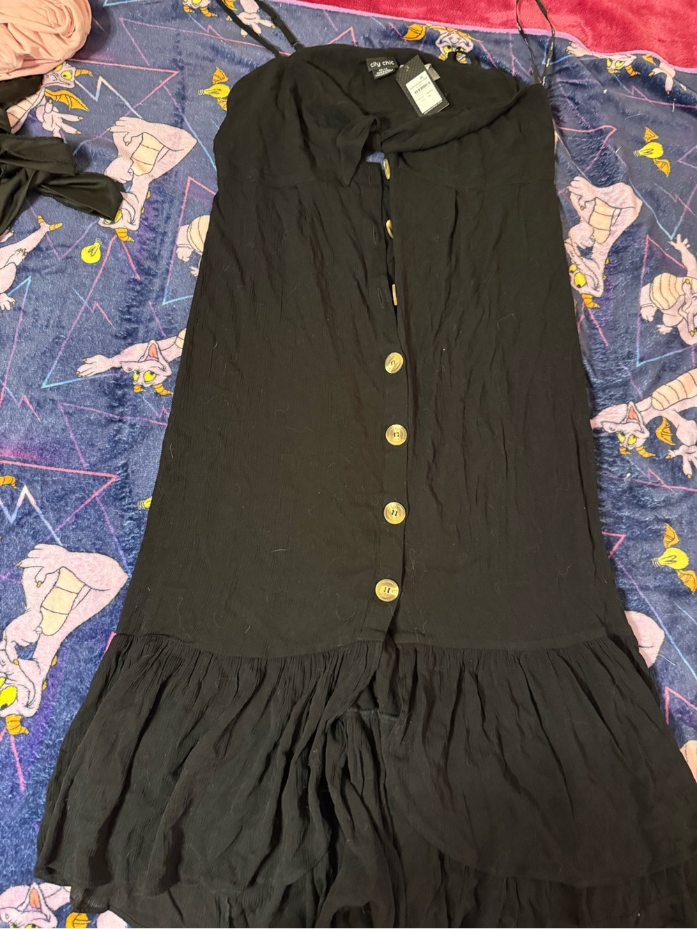 City Chic Black Button-Front Maxi Dress with Ruffle Hem